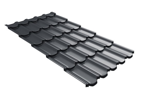 Металлочерепица квинта плюс с 3D резом 0,5 Quarzit PRO Matt RAL 7024 мокрый асфальт купить в Навашино